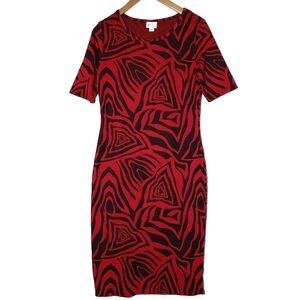 Lularoe Geometric Julia Midi Dress XS S‎ Red Black Zebra Stripe Print
